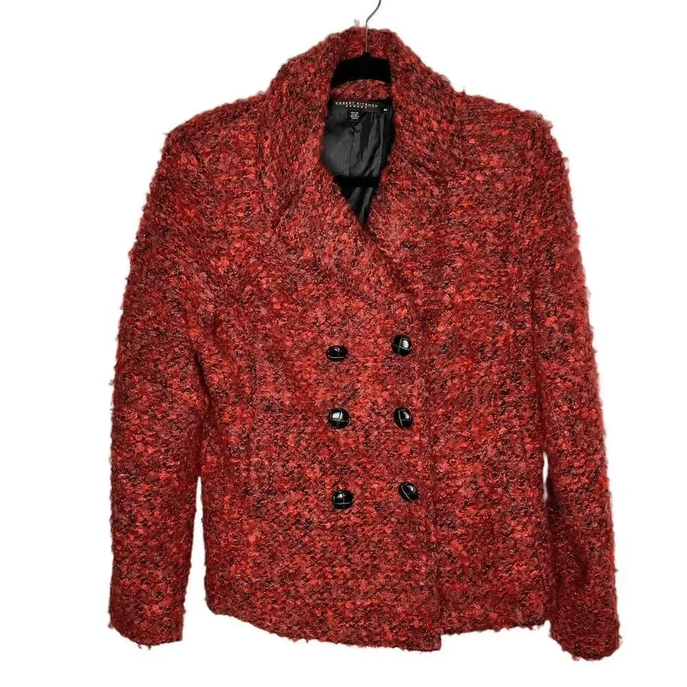 Robert Kitchen Canada Wool Blend Boucle Blazer M Double Breasted Coat Peony Blac - Picture 2 of 9